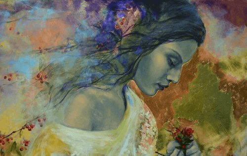 συναισθηματικό σφουγγάρι Γυναίκα με λουλούδι μέσα σε χρώματα