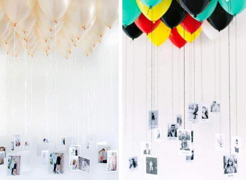 μπαλόνια με κρεμαστές φωτογραφίες