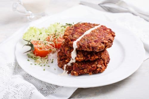 Burgers με μανιτάρια και φακές
