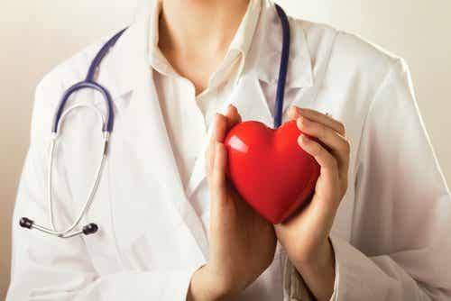 Γιατρός κρατά πλαστική καρδιά
